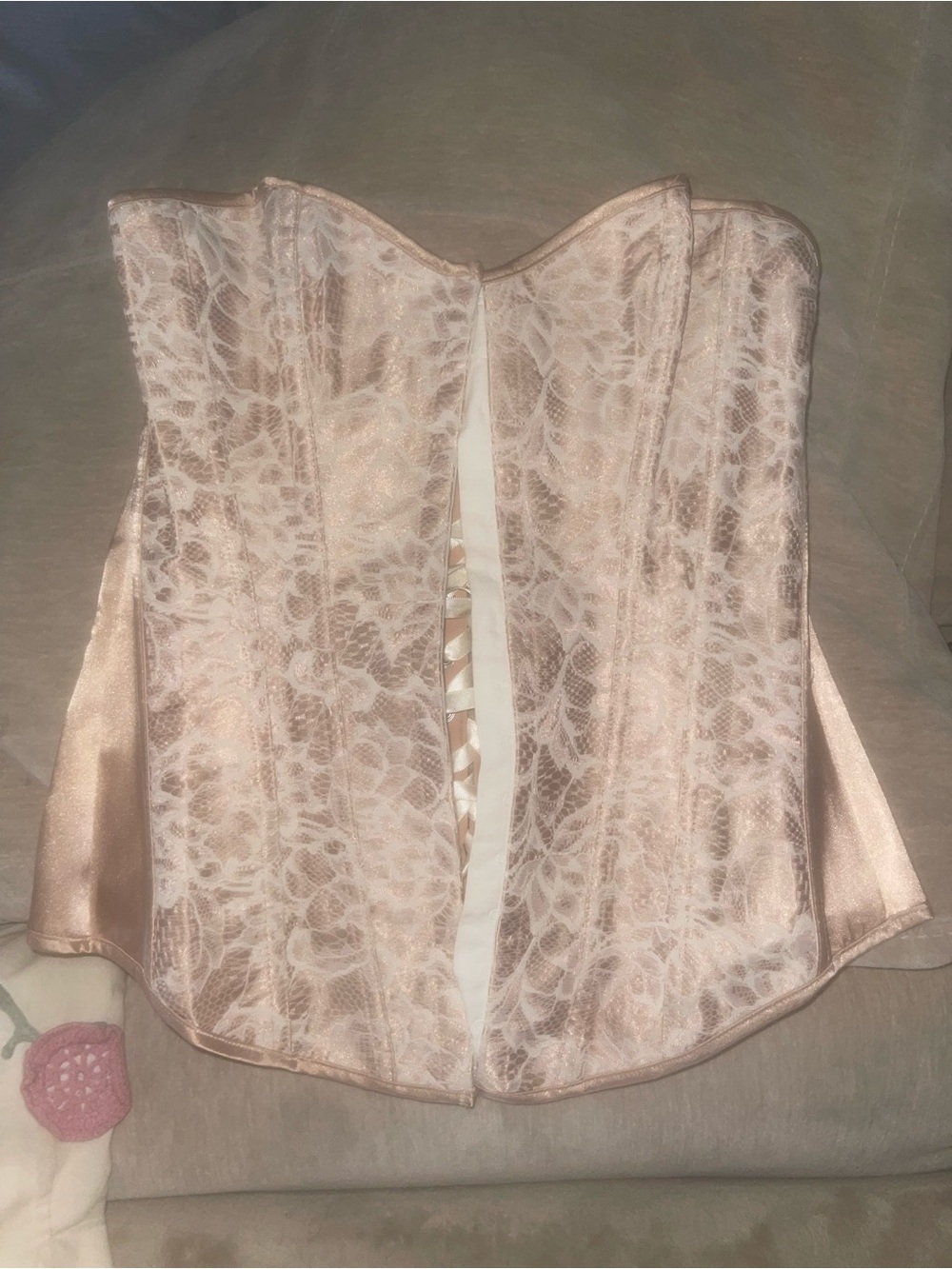 Secret Possesions Lace Overlay Satin Bustier Corset in Blush